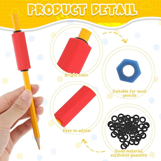 3 Pcs Pencil Pen Weights 1.59 oz, Handwriting Aid Kit for Children Elderly Special Need, Metal Weighted Pencil Holder Tool for Autism Tremors Fine Motor Skills(Blue, Red, Yellow)