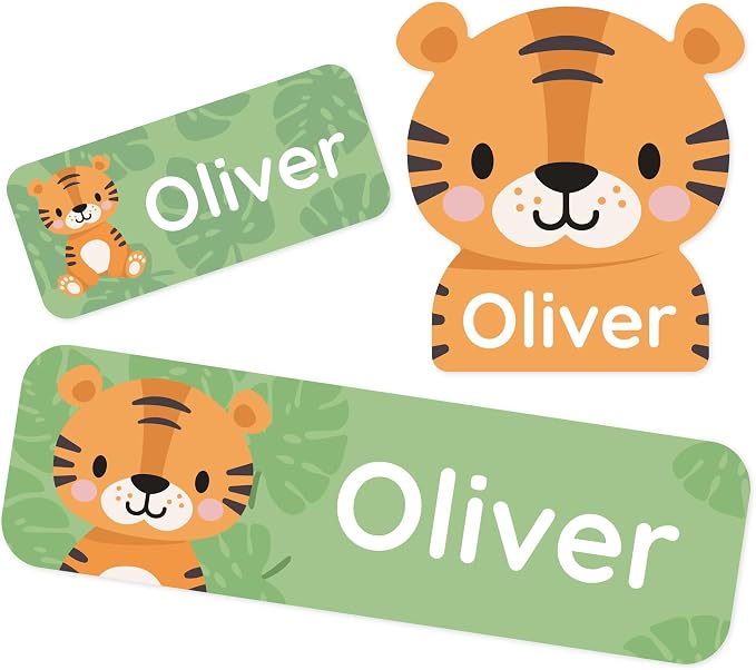 Personalized Daycare Name Labels (84) – Daycare Labels & Name Stickers for Kids – Labels for Kids Stuff Daycare – Waterproof for Baby Bottles, Clothing & Lunch Boxes - Tiger