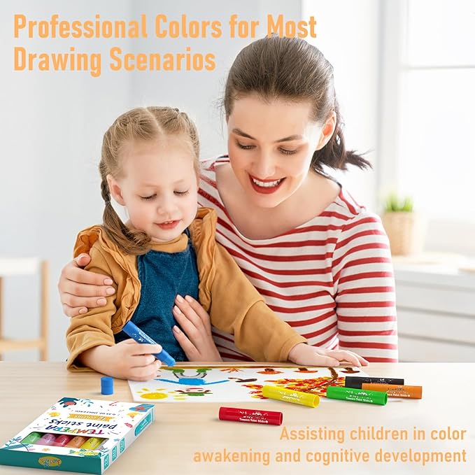 JUPITEARTH Paint Sticks for Kids 12 Colors, Quick Drying, Smooth, Non-Toxic and Washable Solid Tempera Paint Sticks with 120 PDF Coloring Pages and 30 Stickers, Toddler Art Supplies for Drawing