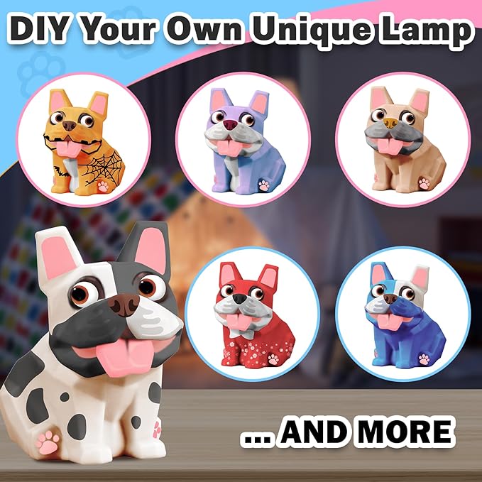 FUNZBO Paint Your Own Dog French Bulldog Lamp Kit - Arts and Crafts Supplies Painting for Kids Teens, DIY Night Light Dog Toy for Girl Boy 3 4 5 6 7 8 9 10 11 12 Birthday Gifts