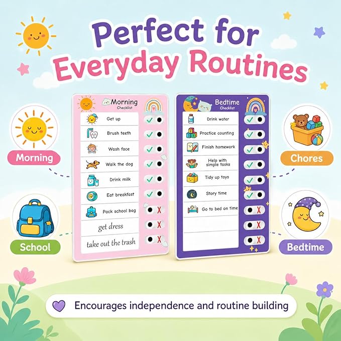 2PCS Magnetic Visual Chore Chart for Kids, Schedule Checklist for Kids, Kids to Do Task (1 Morning Checklist Boards, 1 Bedtime Checklist Boards) (Blue)