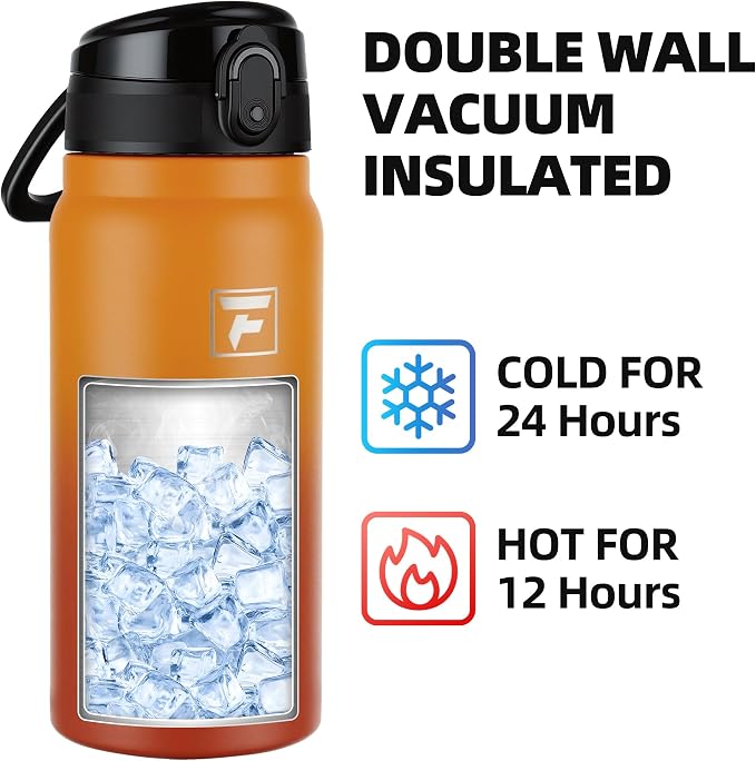 Fanhaw 20 Oz Insulated Stainless Steel Water Bottle with Chug Lid – Wide Mouth, Leak-Proof, BPA-Free – Ideal for Kids, Adults, Sports, Gym, and Outdoor Use (Yellow Orange)