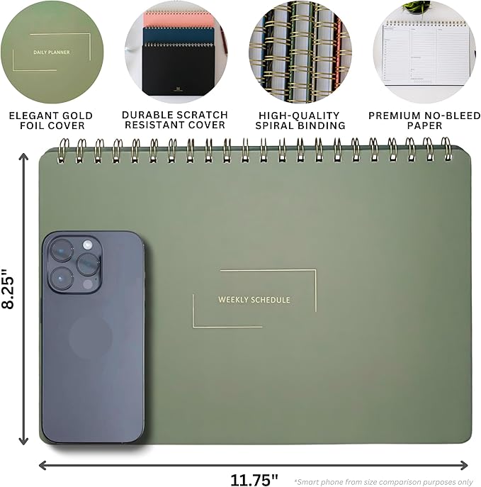 Undated Weekly Business Planner | 8.25” x 11.75” ADHD Organizer | Premium Multi-Layout Schedule | Navy | Landscape Layout