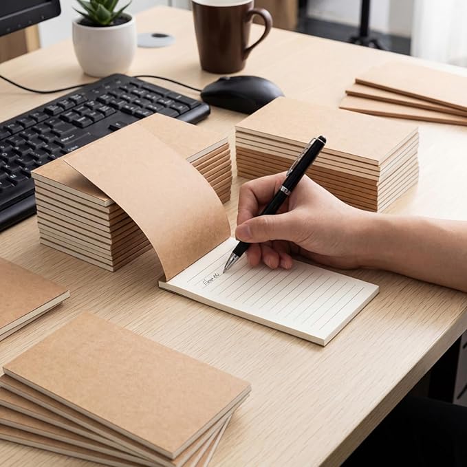 Eaasty 20 Pack Wide Ruled Paper with Kraft Cover 5.5" x 2.7" Lined Tear-off Memo Pads Lined Notebook for Office, Teacher, Grocery Lists, Note Taking