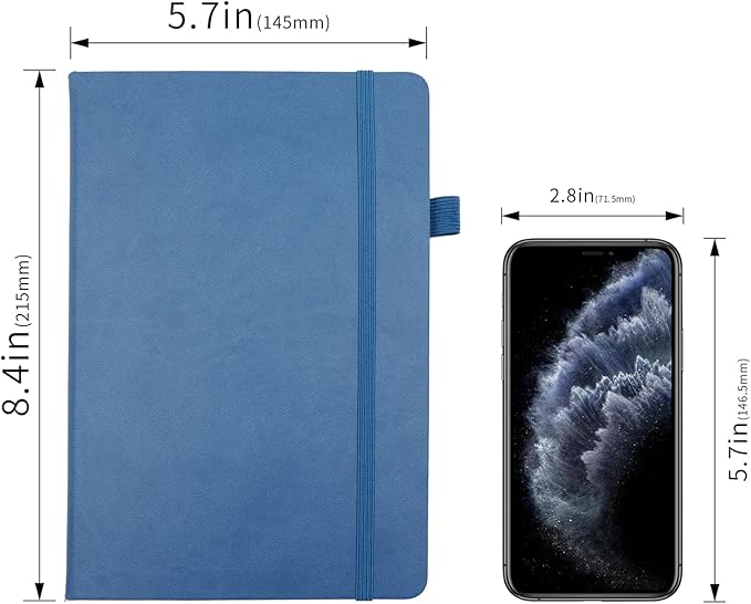 Lined Journal Notebooks with Pen Loop, Hardcover Notebook Journal for Work, 100Gsm Premium Thick Paper with Inner Pocket, Medium 5.7"x8.4", （Green-Blue, Ruled）