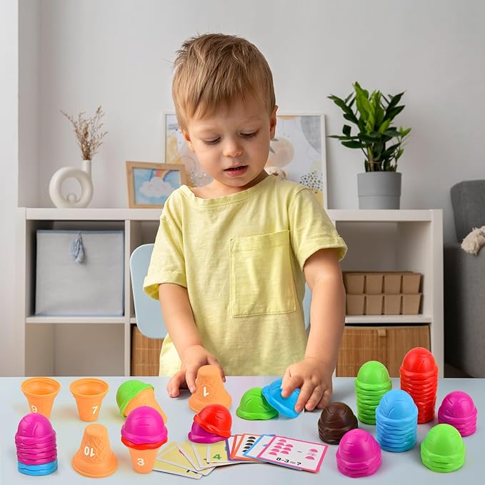 Ice Cream Counting and Color Sorting Stacking Toys for Kids Boys Girls Age 3-5,Montessori Preschool Kindergarten Learning Activities Fine Motor Skill Toys, Number Math Games Learning Toy Gifts