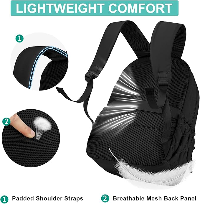 Travel Laptop Backpack for Women - 17.3 Inch College Backpacks Quilted Computer Bookbag Lightweight Casual Daypack Water-Resistant Backpacks for Students Teacher Work Black
