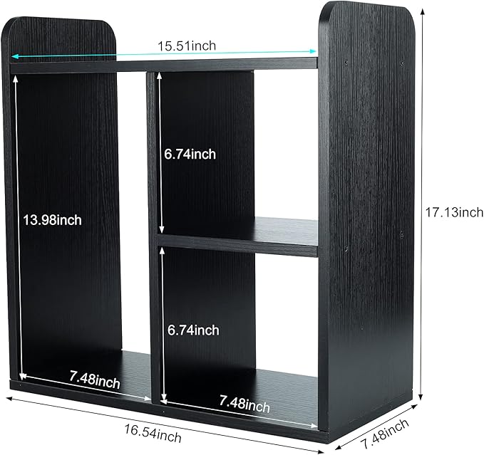 PAG Desktop Shelf Freestanding Wood Small Bookshelf Desk Supplies Organizers and Accessories Storage Display Rack Office Decor for Women, Black