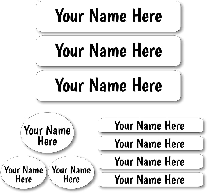 Lovable Labels Personalized Labels for Kids (85 Labels/Pack) - 3 Label Sizes Waterproof Dishwasher Safe Peel & Stick Labels for School Supplies Daycare Camp Clothing Bottles (White)