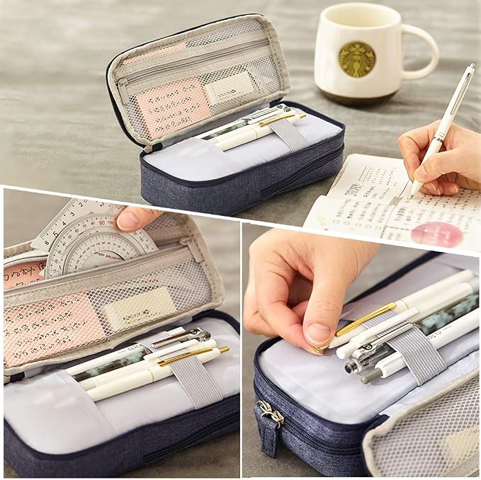 iSuperb Standing Pencil Case 2 Compartments Pencil Pouch Magnetic Mobile Phone Holder Bracket Pen Bag Large Capacity Phone Pouch College Stationery Organizer Storage for Kids Boys Girls
