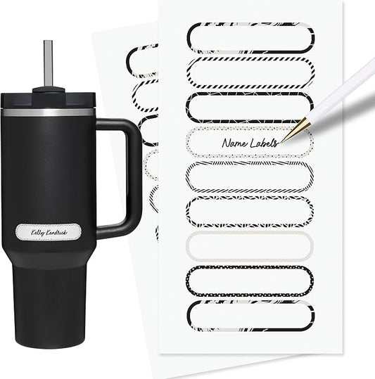 ThreeKin Waterproof Labels for Bottles and Containers - Custom Stickers - All-Purpose and Personalizable - Dishwasher, Freezer and Microwave Safe - BPA-Free - USA-Owned (Black and White, 72pcs)
