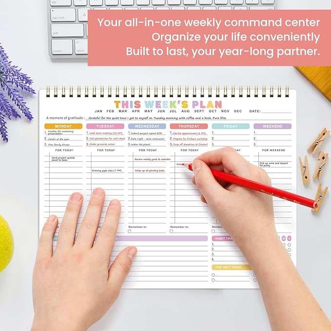 Weekly To Do List Notepad - Weekly Planner Notepad with 52 Undated Sheets（8.5"×11"), Undated To Do List Notepad for Office Desk Accessories and Supplies, School & Home, Waterproof Cover