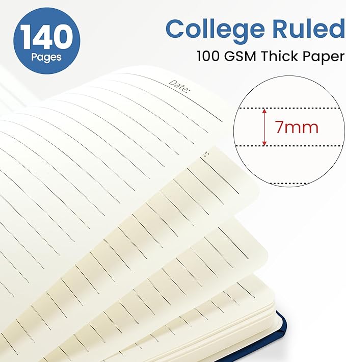 ZOTIA Lined Spiral Journal for Women, A5 Cute Hardcover College Ruled Notebook for Work, School & Note Taking, Aesthetic Writing Journal, 140 Pages (5.8" x 8.3"), Blue Art