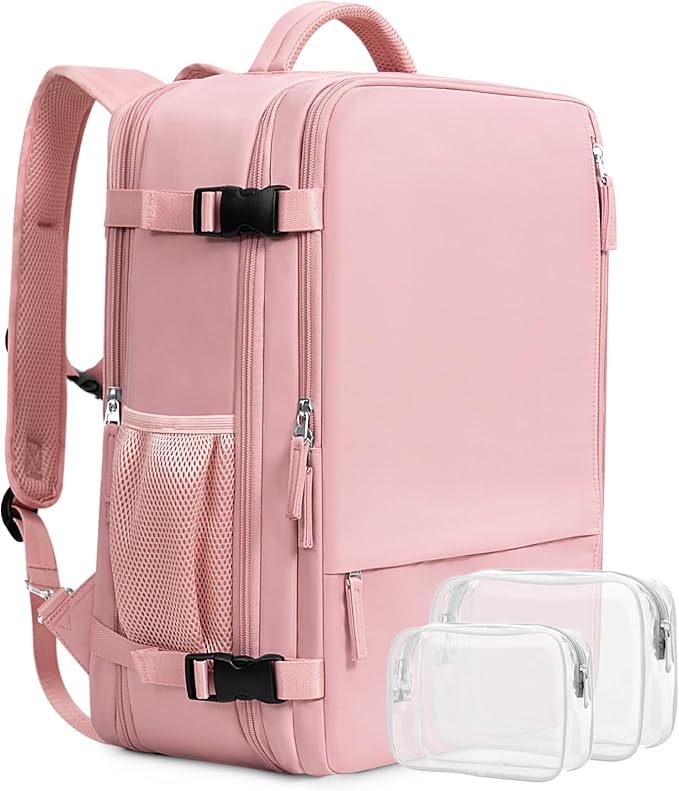 Beraliy Travel Backpack for Women, Airline Approved Bag, Carry On Waterproof Hiking Backpack, 16 inch Laptop Backpack, Overnight Bag, Pink | 16 Inch Laptop Waterproof Hiking Backpack, Casual Outdoor Daypack Bag for College Weenkender Business, Pink