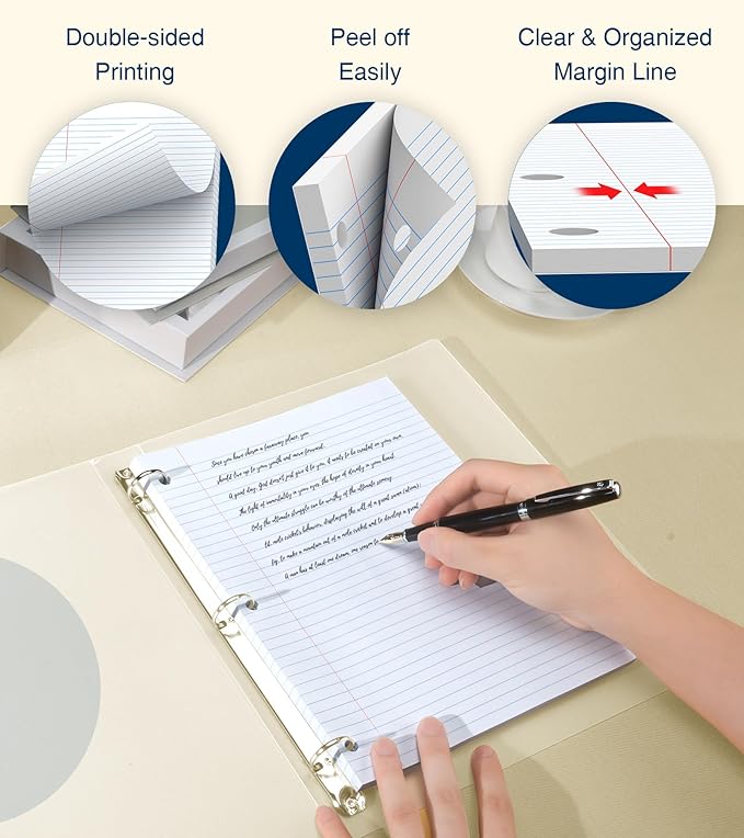 Loose Leaf Paper, 200 Sheets Notebook Paper, 8 x 10.5 College Ruled Paper, 3 Hole Punch Binder Paper, Lined Paper for 3 Ring Binders, College Ruled Paper, 8" x 10.5" Filler Paper