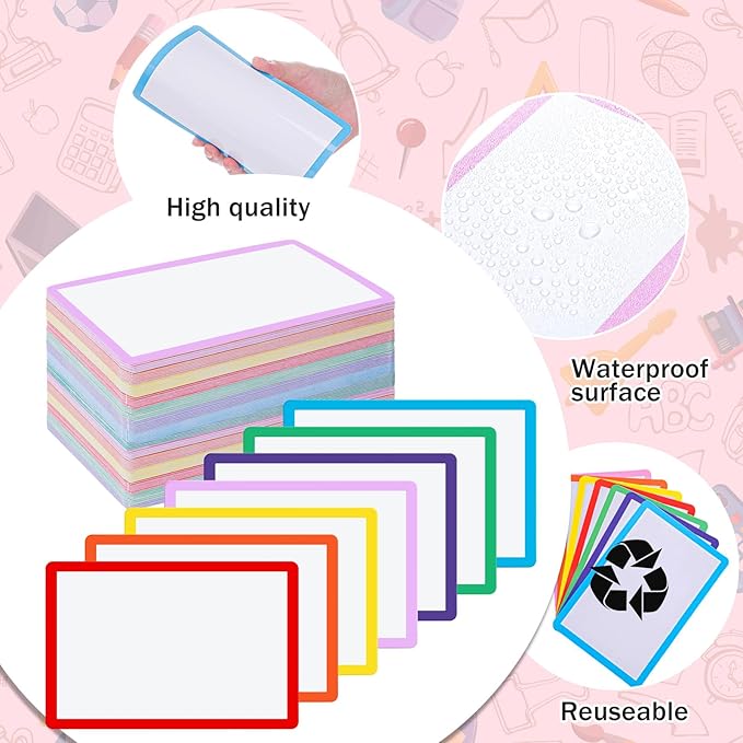 Harloon 100 Pcs Dry Erase Index Cards 4 x 6 Inch Laminated Reusable Dry Erase Note Cards Sheets for Office Home Housework to Do List (Multicolored)