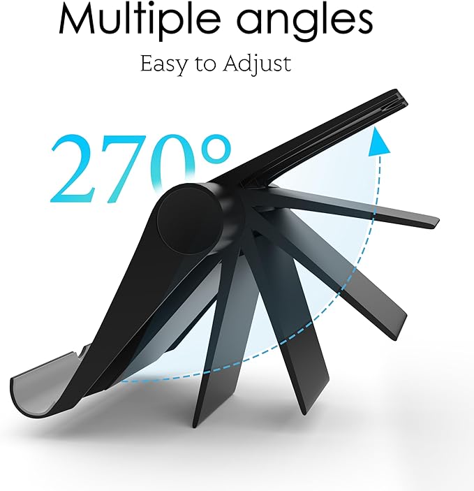 Cell Phone Stand for Desk, Foldable and Adjustable Multi-Angle Holder Dock, Universal Compatibility for Most Phone and Tablet, Portable and Sturdy Design for Office and Home (Black)