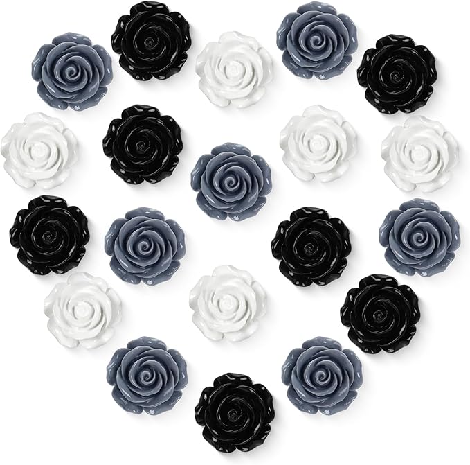 20 Pcs Rose Fridge Magnets, 1.1 Inch Cute Flower Fridge Magnets, 3D Colorful Refrigerator Decorative Magnet for Whiteboard Locker Cabinet (Black-3 Colors-Rose)