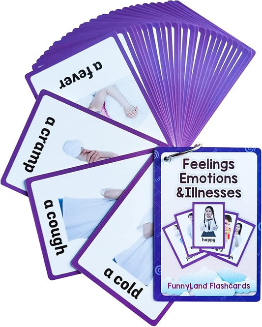 Lilias Feelings Emotions & Illness Flash Cards, Toddler Learning Toys, Preschool Learning Toys, Homeschool Supplies, Learning Supplies for Kindergarten, 4.3 X 3.14 Inch, 32 Cards in Set