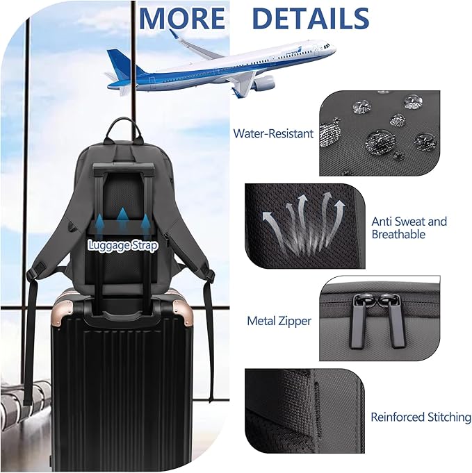 Business Backpack for Men Slim Lightweight Laptop Backpack Water Resistant Small Office Backpack for Commute Travel Daily Office Work with Small Bag (Grey, 15.6")
