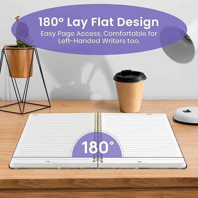 Taja Lined Spiral Journal Notebook for Women, Pretty College Ruled Notebook for Work & Note Taking, A5 Hardcover Journal for Writing, Cute Aesthetic 140 Pages, Lavender Dusk