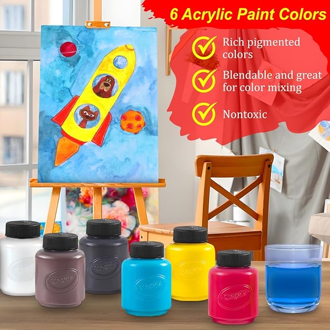 Acrylic Paint Set for Kids Includes 6 Acrylic Paints, Painting Canvas, 7 Paintbrushes, Paint Pallet, Arts and Crafts for Kids Canvas Painting Supplies Gifting Bundle