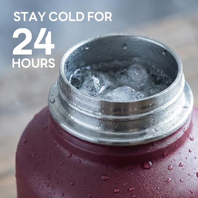 Navigate 64 oz Insulated Stainless Steel Sports Water Bottle with Spout & Handle Lids,Wide Mouth Water Jug with Double Walled Leak Proof Keep Cold for 24 Hrs Hot for 12 Hrs, Red to Black