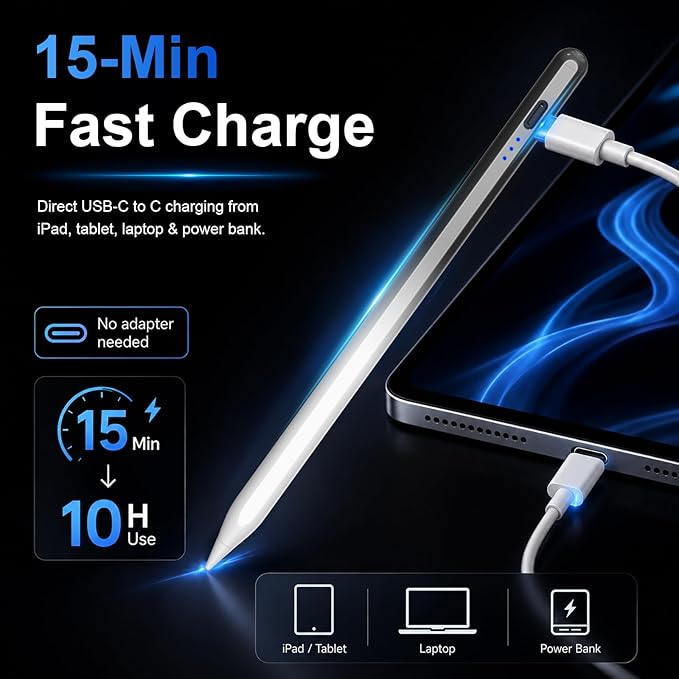 HATOKU Stylus Pen for iPad 2018-2026, 15 Mins Fast Charging Pencil 1st Gen with Tilt & Palm Rejection Digital Pens Stylus for iPad 6-11, Air 3/4/5/M2/M3, Mini 5/6/7, Pro 11"/12.9"/M4 M5 (Black White)