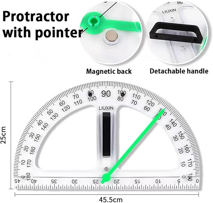 Magnetic Geometry Tool Set Clear Drafting Tools Mathematics Protractor, Triangular Scale Ruler Math Classroom Teaching Measurement Set Oversized Ruler (Transparent 3-Piece Set)