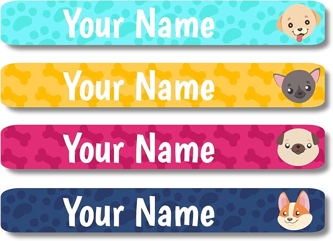 Lovable Labels Personalized Labels for Kids (120 Labels) - Waterproof Dishwasher Safe Peel and Stick Labels are Great for School Supplies Daycare Camp Bottles (Puppies and Kisses)