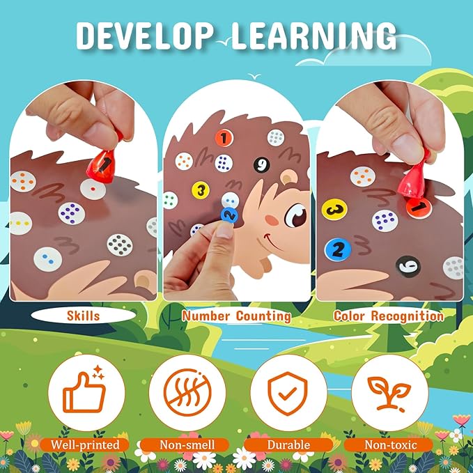Cinrobiye Numbers Matching & Counting Game – Montessori Educational Learning Manipulative, Animal Number Counting & Color Sorting Board Sets for Preschool Math, Fine Motor Skill Development