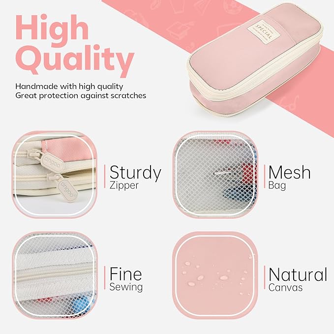 PUPTILY Pencil Case, Large Capacity Aesthetic Pencil Cases with Durable Zipper, Big Stationery Pencil Pouch for Women & Men, Adults Portable Storage Organizer Bag for College, office, Travel (Pink)