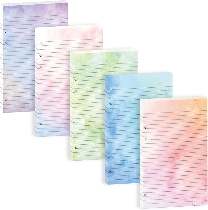 100 Sheets Gradient A5 Refill Papers for Planner Binder Insert, 120GSM Thick Loose Leaf Lined Paper, 6 Hole Notebook Filler for A5 6 Ring Travel Journal Diary Budget Binder, Watercolor