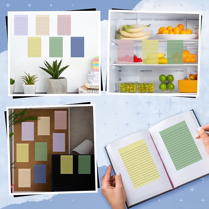 Yinder 6 Pack Pastel Transparent Sticky Notes Translucent Clear Lined Self Stick Note, Back to School Gifts for Bible Tabs, Book Tabs, School Supplies Office, 30 Sheets/Pack, 4 x 6'' (Light Color)