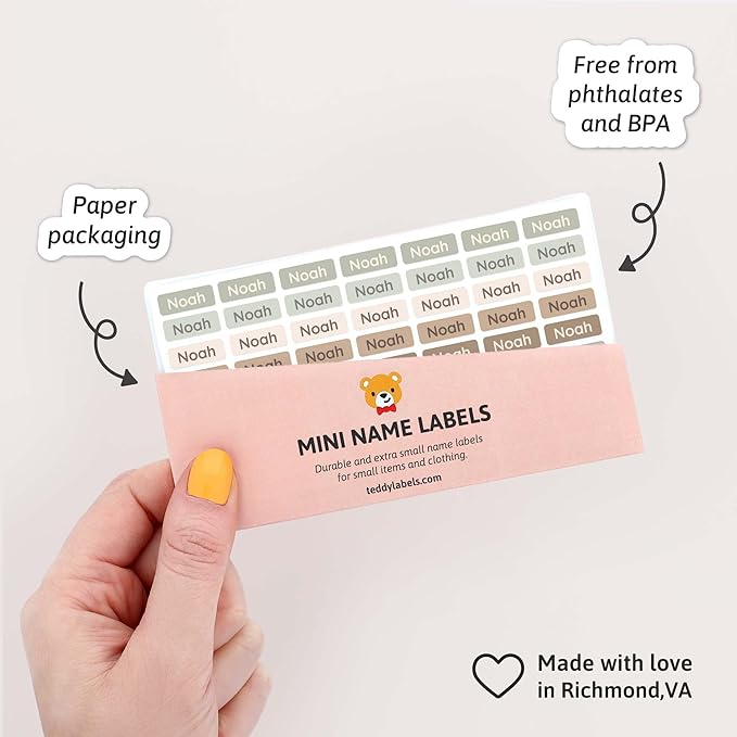 Mini Name Labels (175) - Custom Personalized Name Labels for Labeling Tiny Items, Washer and Dryer-Safe Waterproof Labels for Daycare, Preschool, and School - Dinosaur