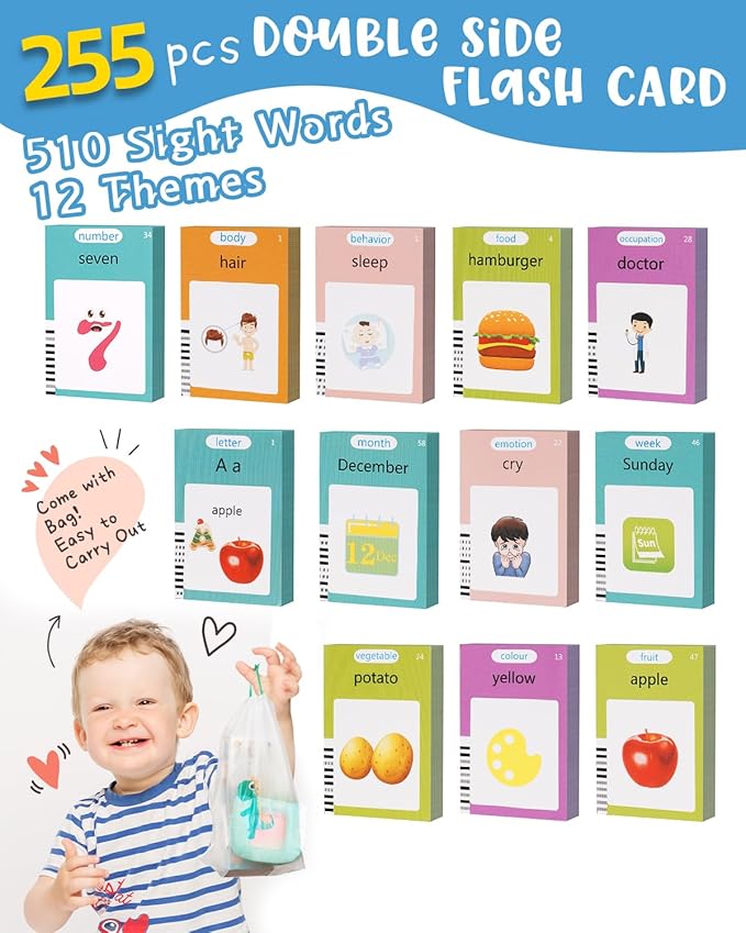 510 Words Talking Flash Cards Toddlers, Learning Montessori Toddler Toys for Boys Girls Ages 1 2 3 4 5 6 Year Old Kids, Autism Sensory Toys for Autistic Children, Easter Birthday Gifts for Toddlers