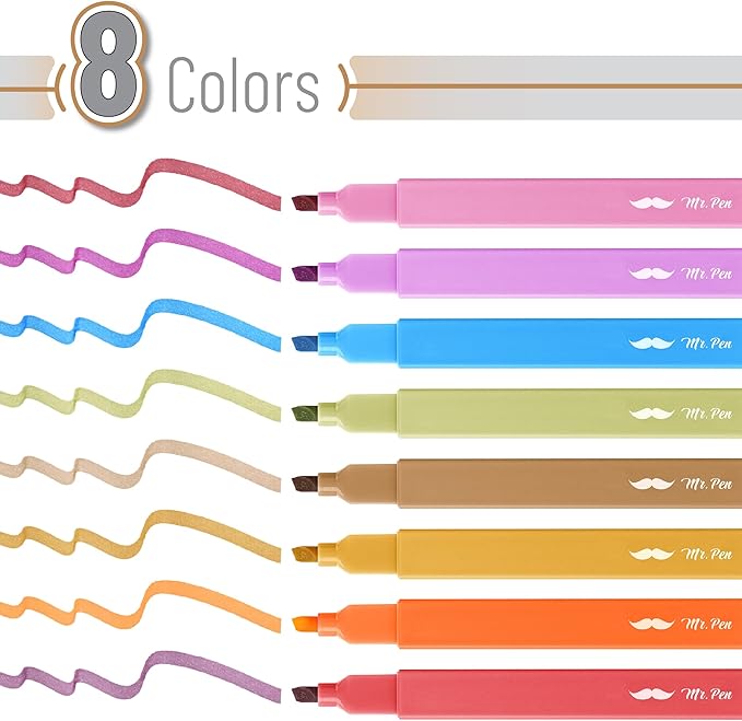 Mr. Pen- Aesthetic Highlighters No Bleed, 8 Pack, Warm Colors, Chisel Tip, Cute Highlighters Assorted Colors for Journaling, Highlighting, Underlining, Fast Dry, Back to School Supplies