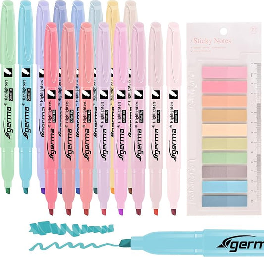 Cgerma Pastel Highlighters Assorted Colors 16 Pack, 200 transparent sticky tabs, Chisel Tip Cute Aesthetic Highlighters Quick-Drying for Journaling, School Office Supplies