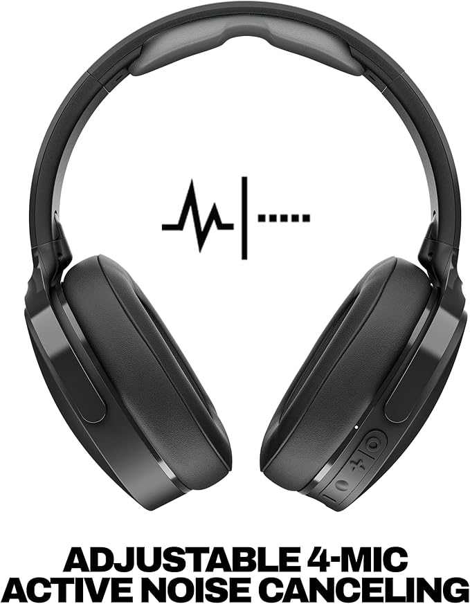 Skullcandy Hesh ANC Wireless Over-Ear Bluetooth Headphones-Extra USB-C Charging Cable,Active NoiseCanceling,22 Hrs Battery,Foldable Lightweight Design, Microphone iPhone Android-True Black(Pack of 2)