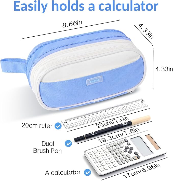 Sooez Large Pencil Case, Expandable Pencil Bag Pouch, Pen Bag with Zipper | Ample Storage, Durable Canvas, Smooth Zippers, Portable Handle, Cute Stationery Organizer, Makeup Bag, School Supplies, Girls