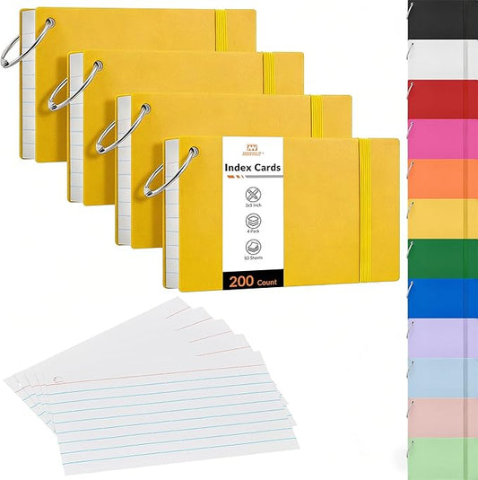 NEEWAY Ruled Index Cards with Ring 3x5 Inches, 200 Count Note Cards Lined, Flash Cards with Rings for Studying, Home and Office (Yellow)