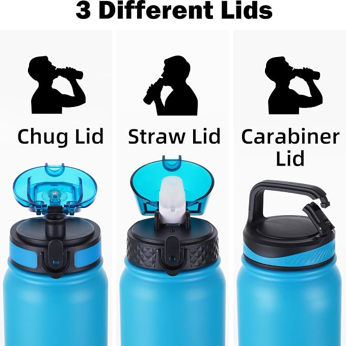 Oldley Insulated Water Bottle 32oz Water Bottles with Straw, Stainless Steel Water Bottle with 3 Lids, Double Wall Vacuum Bottles for Adult,Sports Bottles for School Travel,Tropical Rainforest