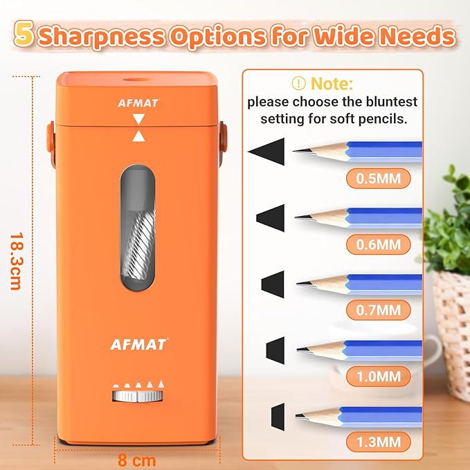 AFMAT Electric Pencil Sharpener, Fully Automatic Pencil Sharpener, Auto in & Out, Rechargeable Hands-Free Sharpeners for Jumbo & Colored Pencils (6.5-12mm), Portable for Home/Classroom/Office PSC6
