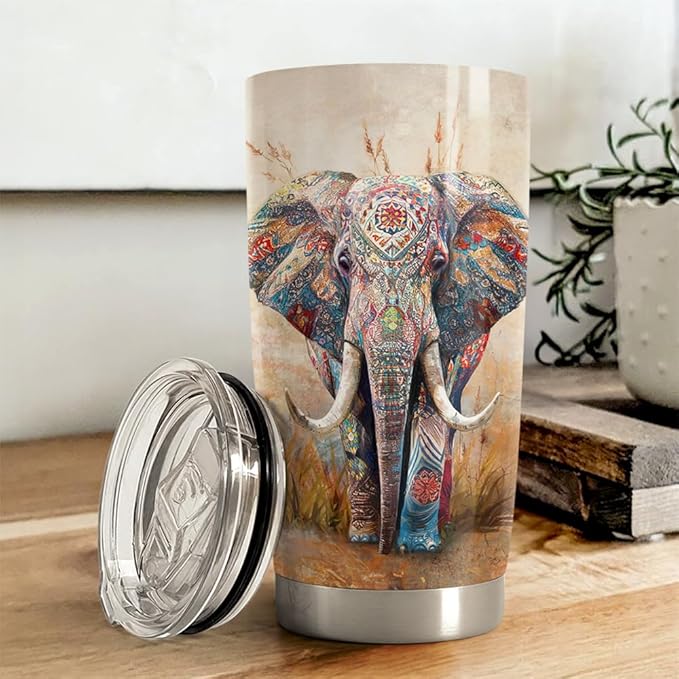 SANDJEST Elephant Tumbler 20oz Stainless Steel Insulated Coffee Travel Mug Cup for Women Girls on Birthday Christmas Mothers Day