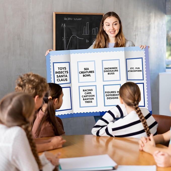 90 Pcs Science Fair Board Supplies Include 72 Trim Scalloped Bulletin Borders 18 Presentation Board Subtitles for Classroom Office Display(Blue)