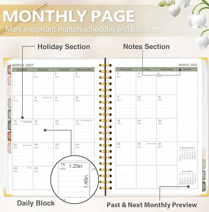 GuassLee 2026-2027 Academic Planner, Weekly and Monthly Planner from July 2026-June 2027, 8.4"x 6.1" Aesthetic Daily Agenda Book with Pocket, Stickers, Coated Tabs for School Office Supplies, A5 Size