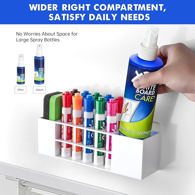 Magnetic Dry Erase Marker Holder for Whiteboard, Wall Mount Pen Holder for Refrigerator, Clear Pencil Holder for Fridge, Strong Magnet Locker Organizer for Classroom(White)
