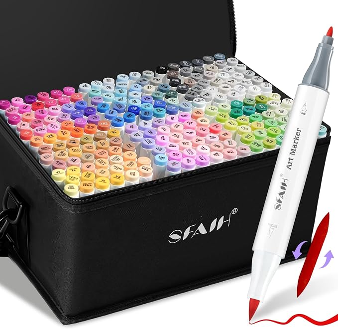 SFAIH Alcohol Markers Brush & Fine - Professional 217 Colors Set, Blending