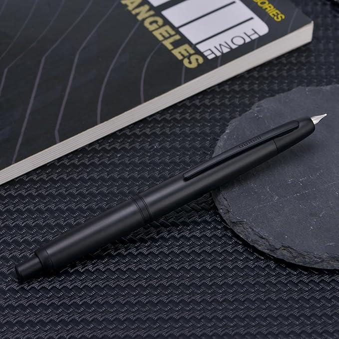 Jinhao 20 Press Fountain Pen, Matte Black Retractable Extra Fine Nib with Ink Converter Set (Black Clip)