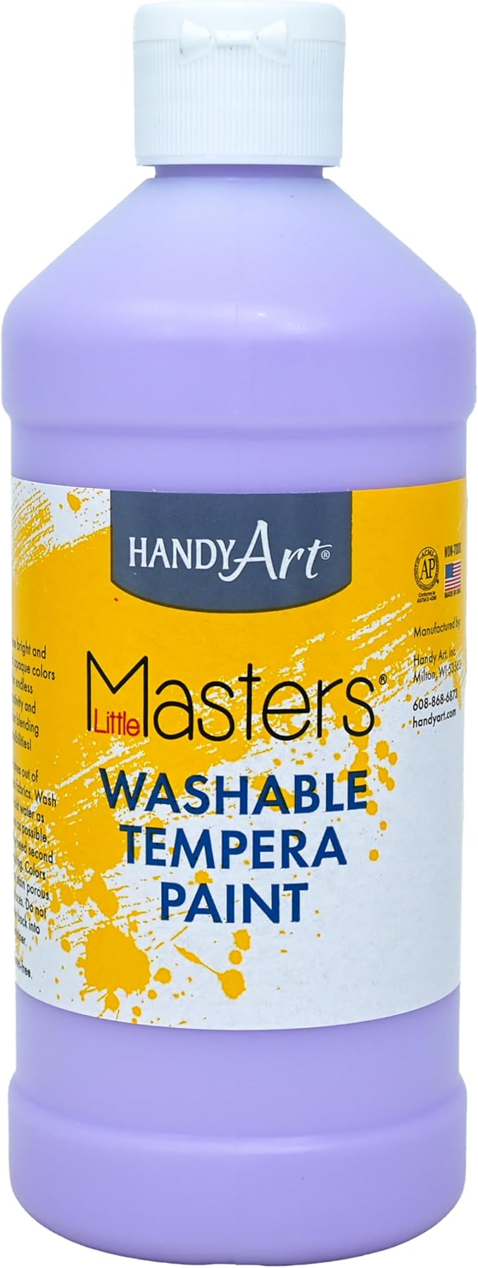 Handy Art Little Masters Washable Tempera Paint, Light Purple, 16 oz Bottle, Bright & Mixable, High Opacity, Washable Colors for Classroom, Students, Kids, Young Artists, Safe & Non-Toxic, Made in USA